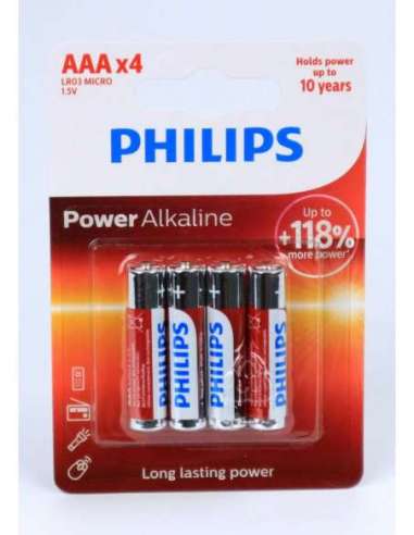 Pila Power Alcalina, LR03, AAA, 4Un - Philips ®