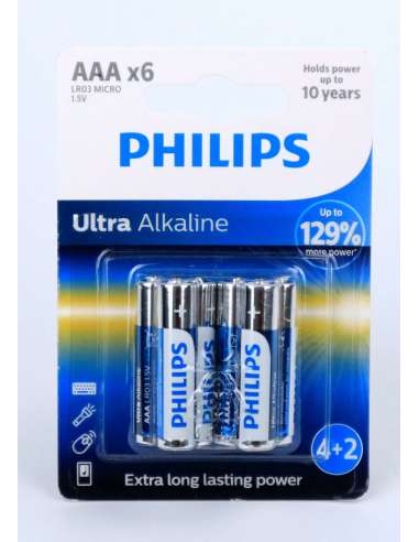 Pila Ultra Alcalina, LR03, AAA, 6Un - Philips ®