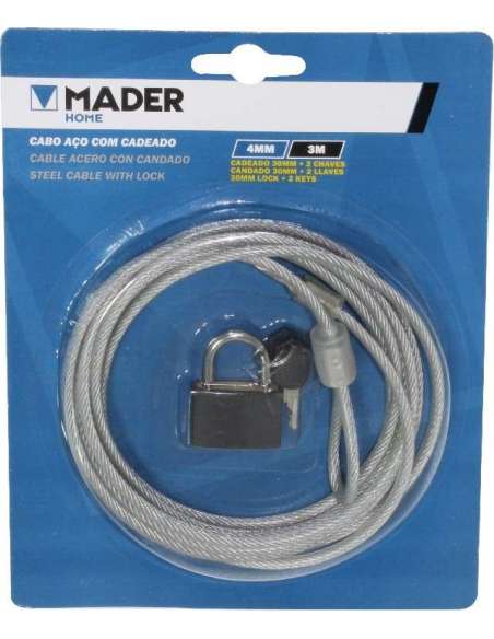 Cable Acero con Candado, 4mmx3m - MADER® | Home Tools