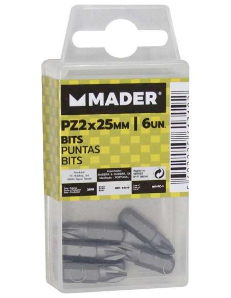 Puntas Pozidriv PZ2, 25mm, 6Un - MADER® | Hand Tools